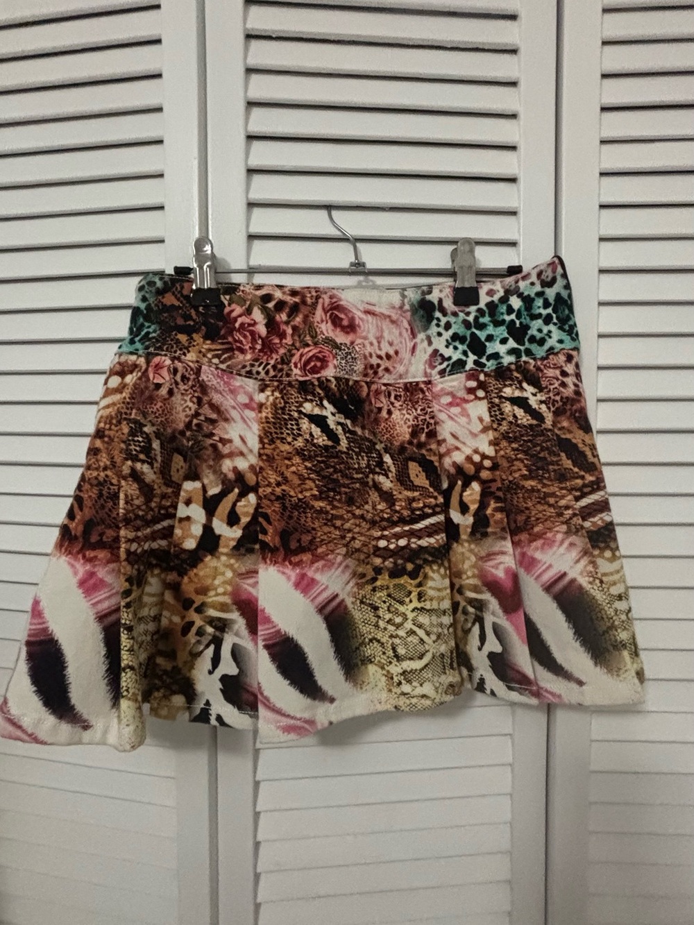 New Girl Order Curve - Denim mini kilt with mixed animal print in multi